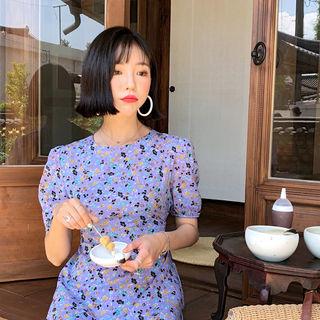 Puff-sleeve Floral Long Flare Dress