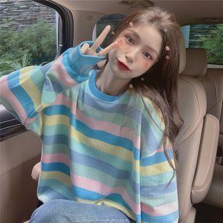 Striped Lettering Sweatshirt As Shown In Figure - One Size