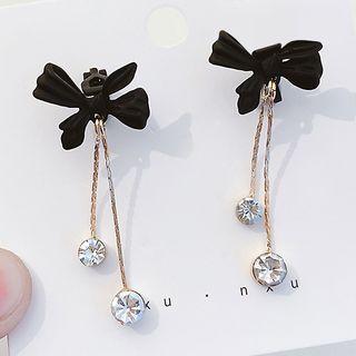 Bow Rhinestone Alloy Fringed Earring 1 Pair - 01 - Black - One Size