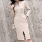 Long-sleeve Zip-up Sheath Dress