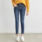 Band-waist Distressed-hem Slim-fit Jeans