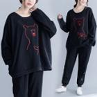 Bear Embroidered Pullover Black - One Size
