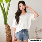 Plus Size U-neck Elbow-sleeve T-shirt