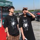 Couple Matching Print Elbow-sleeve T-shirt / T-shirt Dress