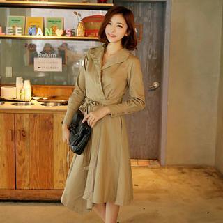 Asymmetric-hem Buttoned Dress With Sash