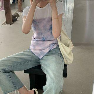 Short-sleeve Plain T-shirt / Tie Dye Camisole Top