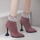 Lace Trim Pointy-toe High-heel Short Boots