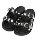 Belted-detail Metallic Slide Sandals