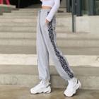 Leopard Print Panel Sweatpants Gray - M