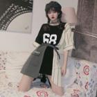 Asymmetric Short-sleeve Panel Tie-waist T-shirt Dress