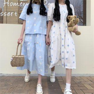 Elbow-sleeve Floral Top / Skirt / Dress