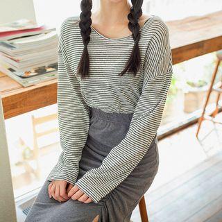 Plus Size Round-neck Striped T-shirt