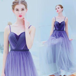 Sleeveless Gradient Mesh Evening Gown