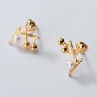 Branches Faux Pearl Sterling Silver Earring 1 Pair - S925 Silver Earring - Gold - One Size