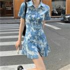 Short-sleeve Tie-dye Denim Mini Dress
