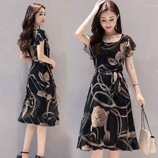 Rose Print T-shirt Dress With Sash