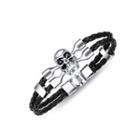 Fashion Personality Skull Black Cubic Zirconia Double Layer Black Leather Bracelet Silver - One Size