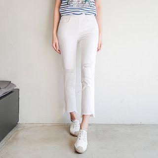 Cropped Distressed Straight-cut Pants