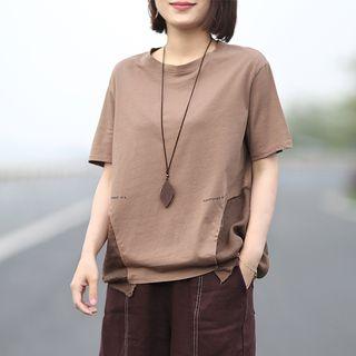 Short-sleeve Paneled Letter T-shirt