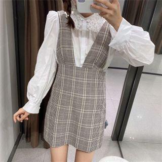 Plaid V-neck Overall Dress