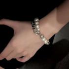 Faux Pearl Bracelet 1 Pc - Silver & Off-white - One Size