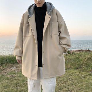 Long-sleeve Mock Two-piece Hooded Woolen Coat