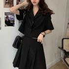 Short-sleeve Cropped Blouse / Mini A-line Pleated Skirt
