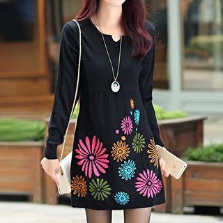Floral Print Long-sleeve Knit Dress