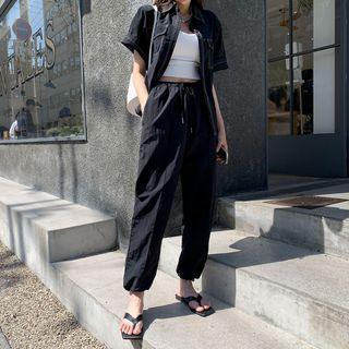 Set: Nylon Stitched Shirt + Drawstring Pant