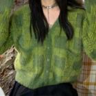 Gingham Knitted Cardigan As Shown In Figure - One Size