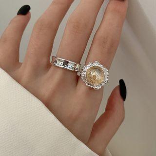Faux Crystal / Lettering Alloy Open Ring