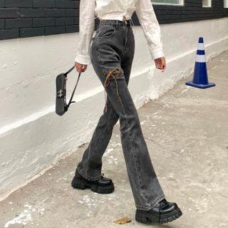 High-waist Strappy Flared Jeans