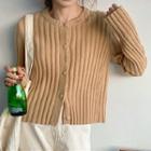 Long-sleeve Ribbed Plain Knit Cardigan