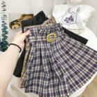 Plaid High-waist Belted Wide-leg Shorts