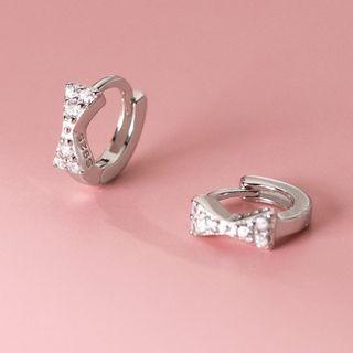 Bow Rhinestone Sterling Silver Hoop Earring 1 Pair - S925silver - One Size