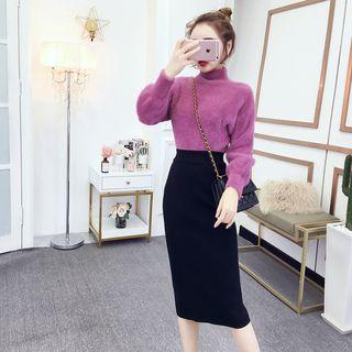 Set: Mock-neck Sweater + Knit Pencil Skirt