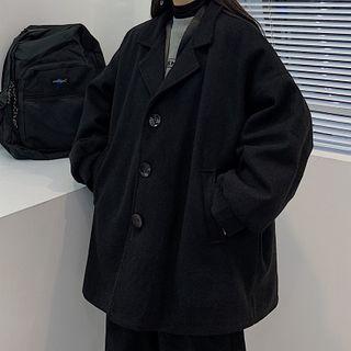 Plain Lapel Collar Woolen Jacket