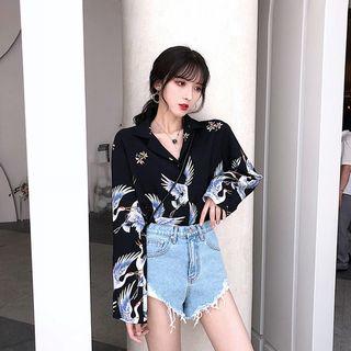 Notched-lapel Pattern Shirt Black - One Size