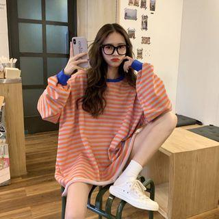 Printed Letter Striped Long-sleeved Top As Shown In Figure - One Size