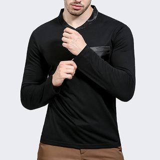 Plain Long-sleeve Stand-collar T-shirt