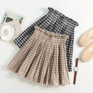 Ruched Plaid Mini A-line Skirt