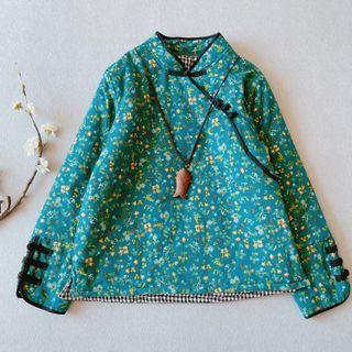 Traditional Chinese Long-sleeve Floral Padded Top