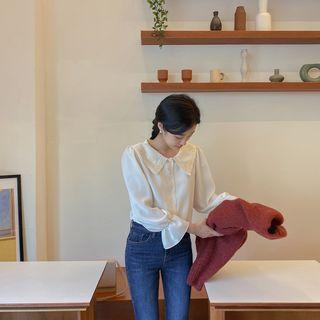 Lacy-collar Crepe Blouse Ivory - One Size