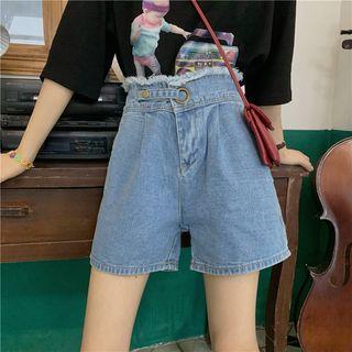 Frayed Edge Wide-leg Denim Shorts