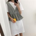 Set: Plain Loose-fit Vest / Plain Short-sleeve Dress