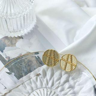 Round Alloy Ear Stud 1 Pair - Gold - One Size