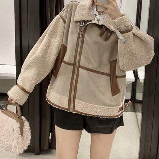 Buckled Fleece Panel Zip Jacket
