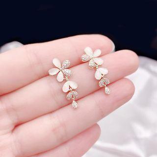 Rhinestone Flower Drop Earring 1 Pair - Silver Pin - Gold - One Size