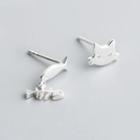 925 Sterling Silver Cat & Fish Earring 1 Pair - S925 Sterling Silver - One Size