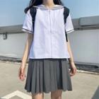Short-sleeve Sailor Collar Zipped Top White - One Size